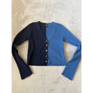 Steve Madden Two-Tone Cardigan Ribbed Knit Long Sleeve Blue Navy Size S‎